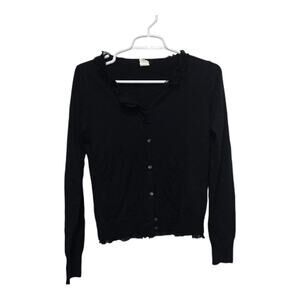 J.Crew Merino Wool Ruffle Cardigan Sweater Women’s Small Black